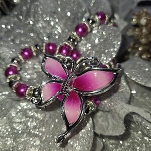 Fashion Jewelry I Butterfly Double Bracelet I Faux Pink Pearl I Expand…